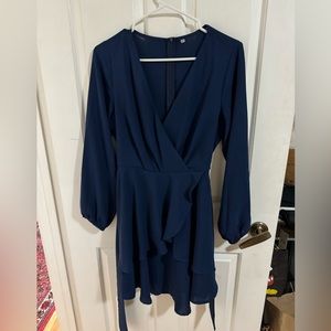 Navy blue long sleeve flowy mini dress size Small